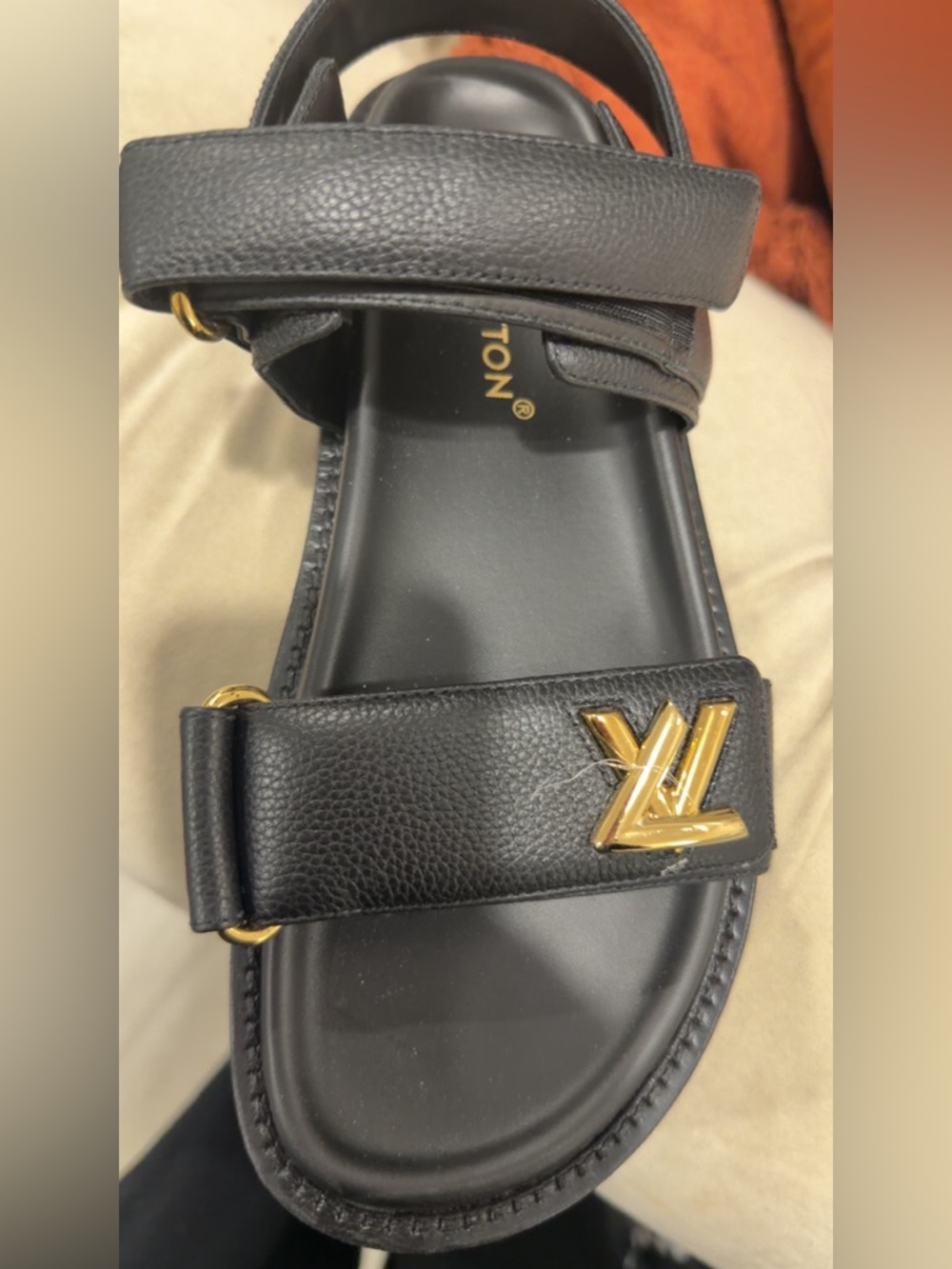 Louis Vuitton Black Leather womens Sandals with Gold LV Hardware - Picture 6 of 8